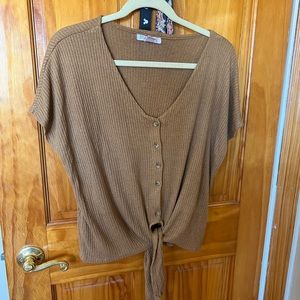 Womens Brown Mandee Knit T Shirt Size Large